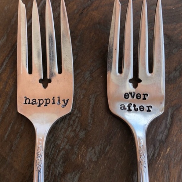 Hand-stamped silver plated forks & message “Happily”/“Ever After” when together - Picture 15 of 15